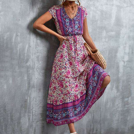 Bohemian Charm Women's V-Neck Maxi Dress - Très Elite