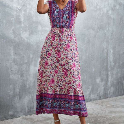 Bohemian Charm Women's V-Neck Maxi Dress - Très Elite