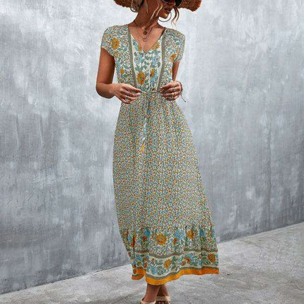 Bohemian Charm Women's V-Neck Maxi Dress - Très Elite