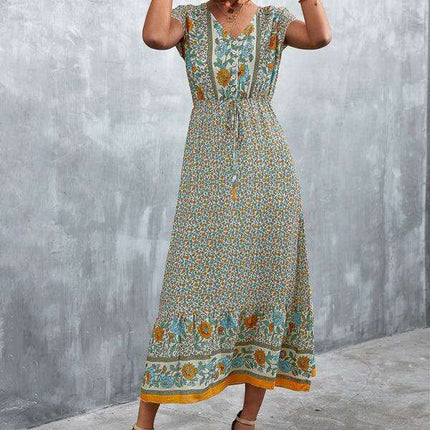 Bohemian Charm Women's V-Neck Maxi Dress - Très Elite