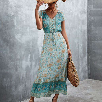 Bohemian Charm Women's V-Neck Maxi Dress - Très Elite