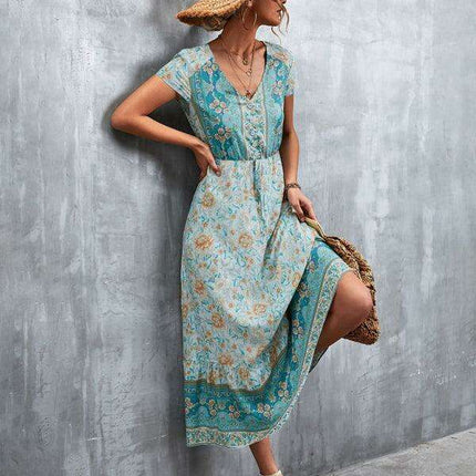 Bohemian Charm Women's V-Neck Maxi Dress - Très Elite