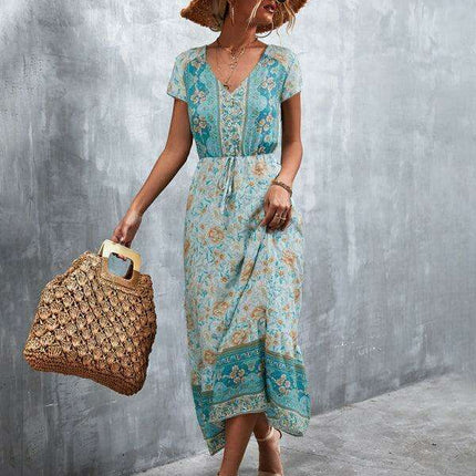 Bohemian Charm Women's V-Neck Maxi Dress - Très Elite