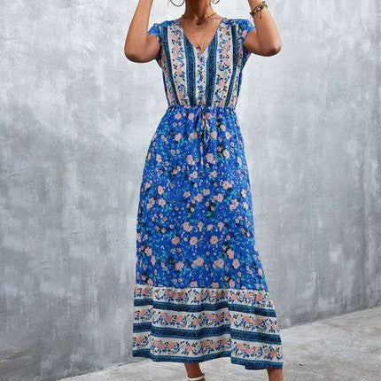 Bohemian Charm Women's V-Neck Maxi Dress - Très Elite