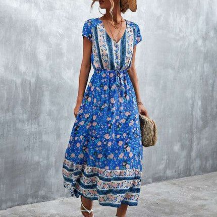 Bohemian Charm Women's V-Neck Maxi Dress - Très Elite
