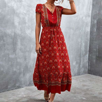 Bohemian Charm Women's V-Neck Maxi Dress - Très Elite