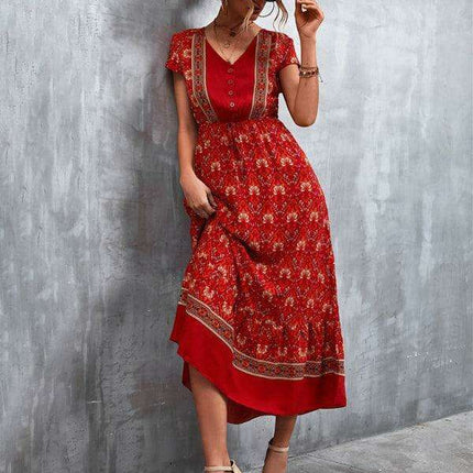 Bohemian Charm Women's V-Neck Maxi Dress - Très Elite
