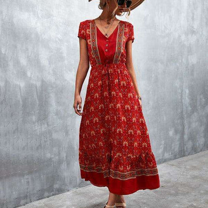 Bohemian Charm Women's V-Neck Maxi Dress - Très Elite