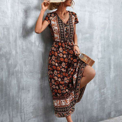 Bohemian Charm Women's V-Neck Maxi Dress - Très Elite