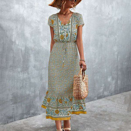 Bohemian Charm Women's V-Neck Maxi Dress