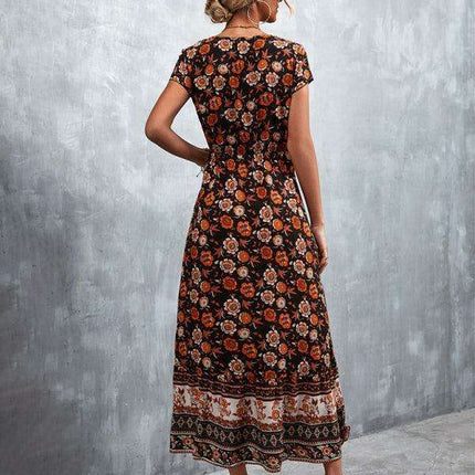 Bohemian Charm Women's V-Neck Maxi Dress - Très Elite