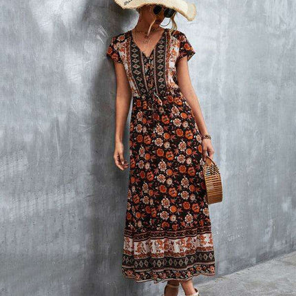 Bohemian Charm Women's V-Neck Maxi Dress - Très Elite