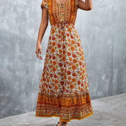 Bohemian Charm Women's V-Neck Maxi Dress - Très Elite