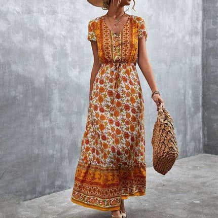 Bohemian Charm Women's V-Neck Maxi Dress - Très Elite