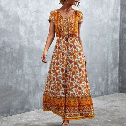 Bohemian Charm Women's V-Neck Maxi Dress - Très Elite