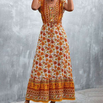 Bohemian Charm Women's V-Neck Maxi Dress - Très Elite