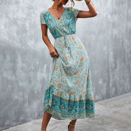 Bohemian Charm Women's V-Neck Maxi Dress - Très Elite