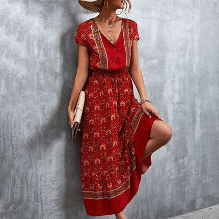 Bohemian Charm Women's V-Neck Maxi Dress