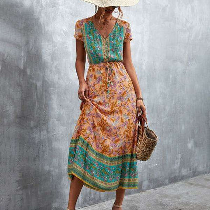 Bohemian Charm Women's V-Neck Maxi Dress
