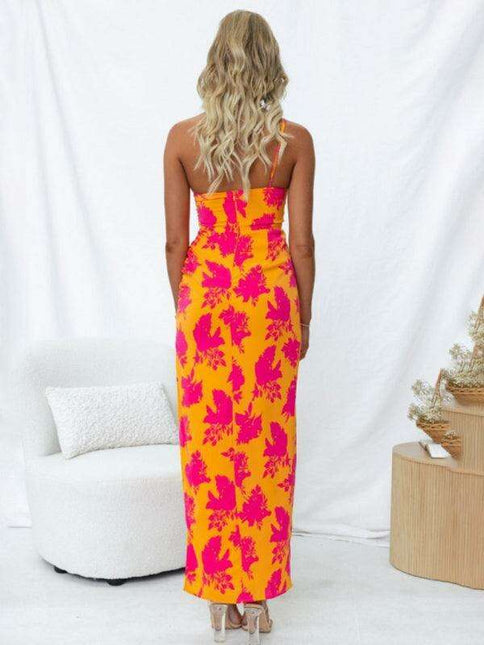 Bohemian Chic Backless Floral Maxi Dress with Slouchy Shoulders and Side Slits