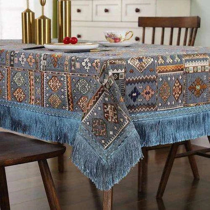 Bohemian Chic Embroidered Table Cover with Trendy Tassels- Très Elite- Très Elite