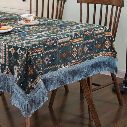 Bohemian Chic Embroidered Table Cover with Trendy Tassels- Très Elite- Très Elite