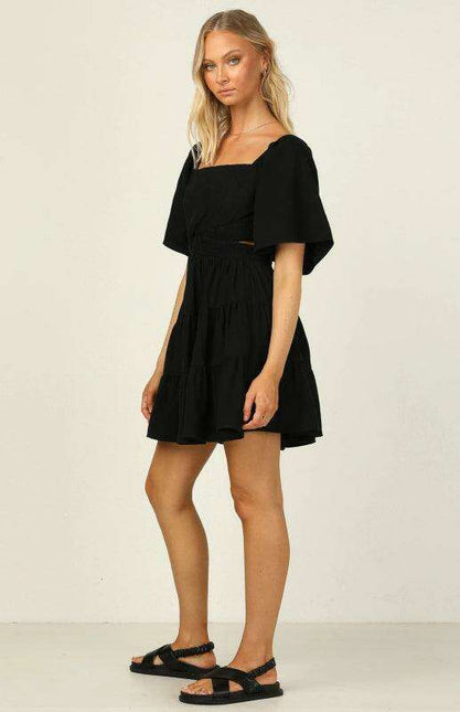 Bohemian Chic Mini Dress with Lantern Sleeves and Square Neckline for Women