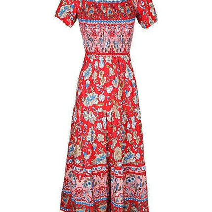 Bohemian Chic One-Shoulder Maxi Dress with Distinctive Ethnic Print - Très Elite
