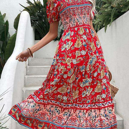 Bohemian Chic One-Shoulder Maxi Dress with Distinctive Ethnic Print - Très Elite