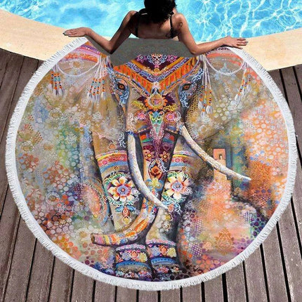Bohemian Chic Round Microfiber Towel with Tassels - 150CM Luxe Beach Accessory - Très Elite