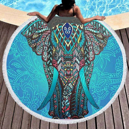 Bohemian Chic Round Microfiber Towel with Tassels - 150CM Luxe Beach Accessory - Très Elite