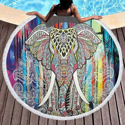Bohemian Chic Round Microfiber Towel with Tassels - 150CM Luxe Beach Accessory..