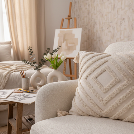 Bohemian Chic Tassel-Embroidered Cushion Cover - Très Elite