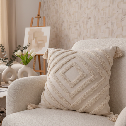 Bohemian Chic Tassel-Embroidered Cushion Cover - Très Elite