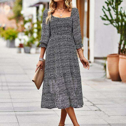 Bohemian Elegance Square Neck Maxi Dress with 3/4 Sleeves - Très Elite