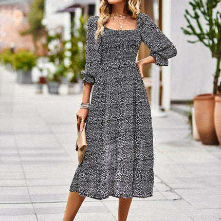 Bohemian Elegance Square Neck Maxi Dress with 3/4 Sleeves - Très Elite