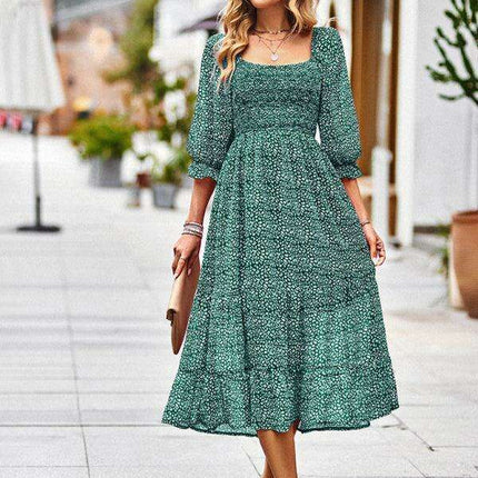 Bohemian Elegance Square Neck Maxi Dress with 3/4 Sleeves - Très Elite