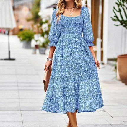 Bohemian Elegance Square Neck Maxi Dress with 3/4 Sleeves - Très Elite