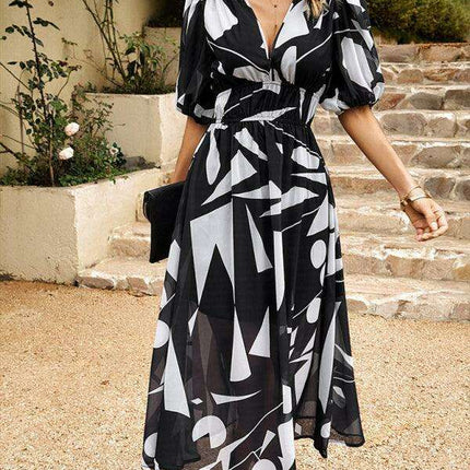 Bohemian Elegance V-Neck Dress with Stylish Waist Accents - Très Elite