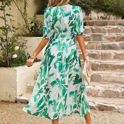 Bohemian Elegance V-Neck Dress with Stylish Waist Accents - Très Elite