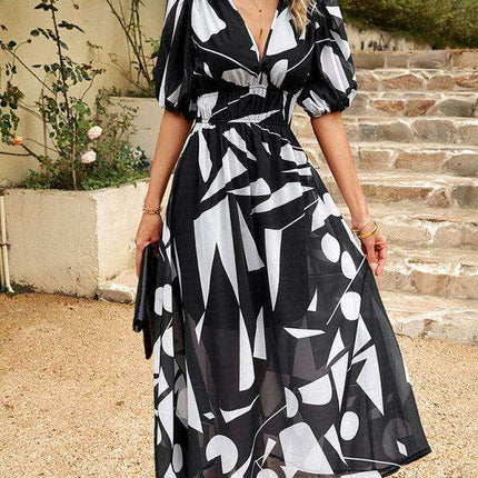 Bohemian Elegance V-Neck Dress with Stylish Waist Accents - Très Elite