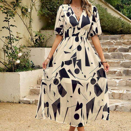 Bohemian Elegance V-Neck Dress with Stylish Waist Accents - Très Elite