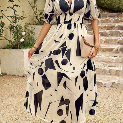 Bohemian Elegance V-Neck Dress with Stylish Waist Accents - Très Elite