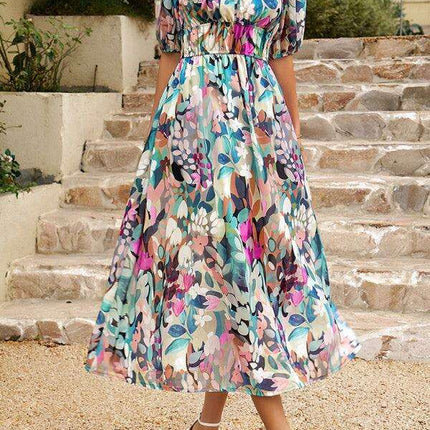 Bohemian Elegance V-Neck Dress with Stylish Waist Accents - Très Elite