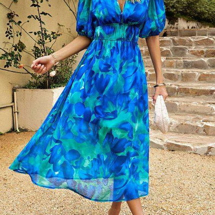 Bohemian Elegance V-Neck Dress with Stylish Waist Accents - Très Elite