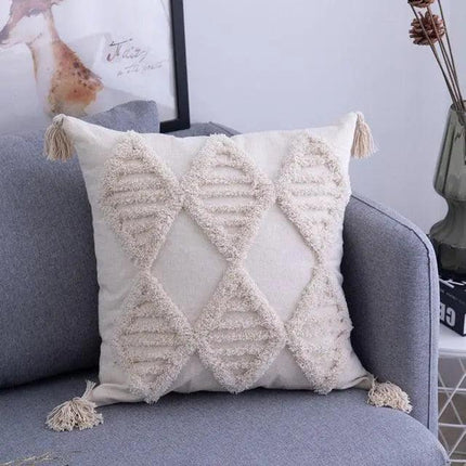Bohemian Embroidered Linen Cushion Cover with Zipper and Tassel Accents