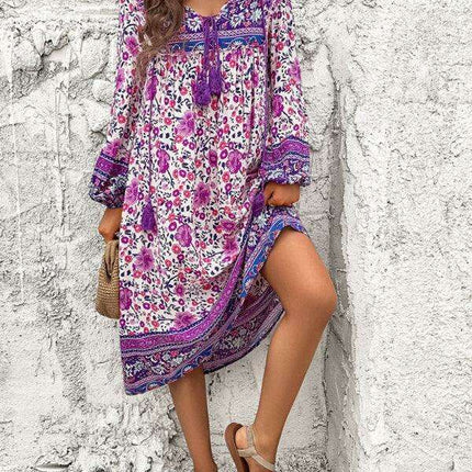 Bohemian Escape Women's Long Sleeve Resort Dress in Viscose - Très Elite