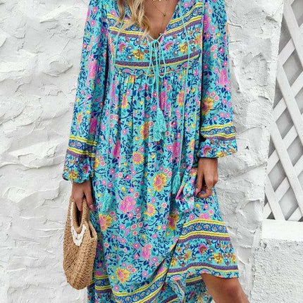 Bohemian Escape Women's Long Sleeve Resort Dress in Viscose