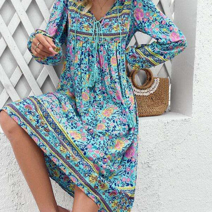 Bohemian Escape Women's Long Sleeve Resort Dress in Viscose - Très Elite