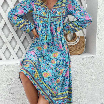 Bohemian Escape Women's Long Sleeve Resort Dress in Viscose - Très Elite